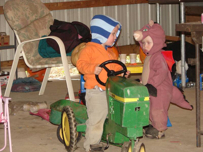 Austin doesn't like to share his tractor with Donkey/Dragons