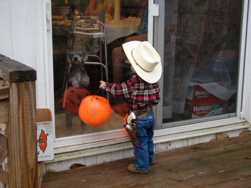 Austin trick or treating at Nana's